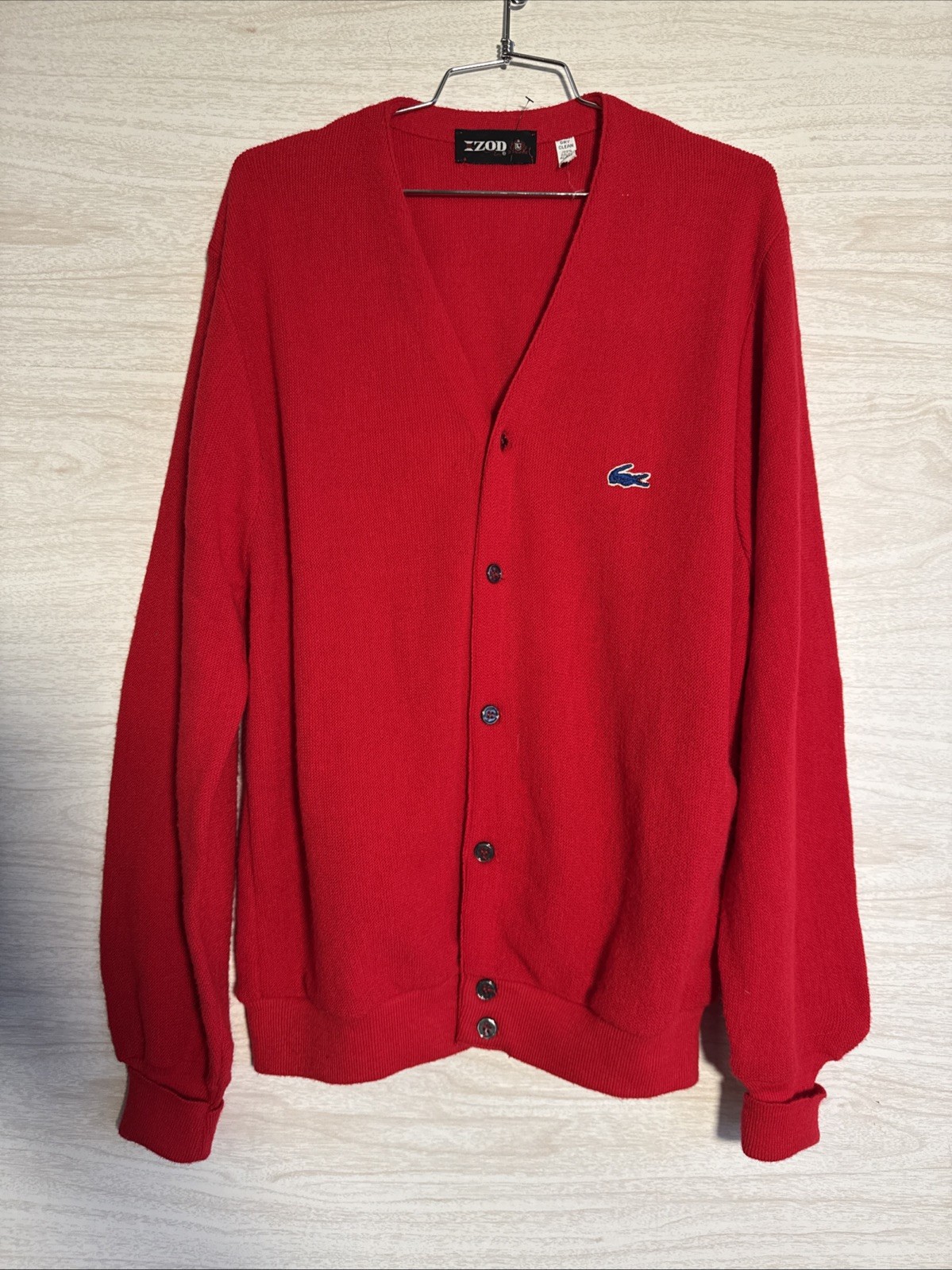 vintage Izod Lacoste red acrylic cardigan sweater Sz Med 