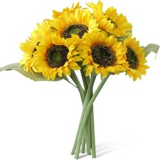7Pcs Realistic Silk Sunflowers Artificial Flowers Long Stem Fake Decor