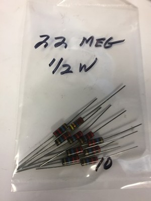 22 MEG 1/2W CARBON RESISTORS 10 PCS NOS
