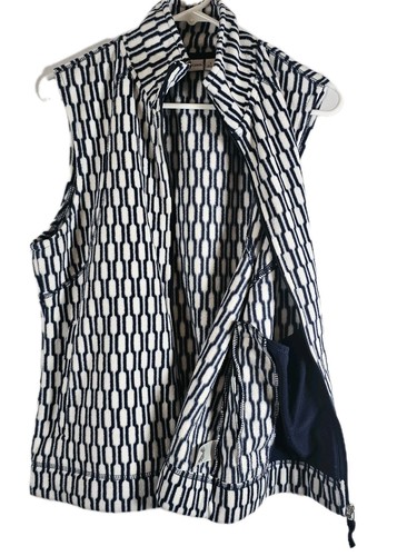 Kim Rogers Womens Navy & White Large Full Zip Vest With Pockets EUC - Picture 4 of 8
