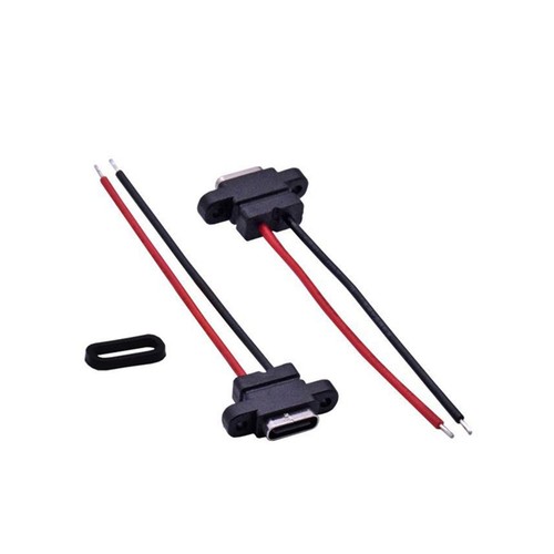 10pcs Type-C 2Pin Welding Wire Female Waterproof Female Rubber Charging Socket - 第 6/7 張圖片