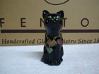 FENTON Curious Cat, Black HP Autumn Leaves 2003 Special Order for QVC