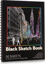 50 Sheets Black Paper Sketchbook 9 12 In, 108 Lb 160 GSM, Spiral Bound