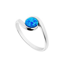 925 Sterling Silver Blue Lab-Created Opal Swirl Ring - Gift Boxed