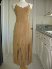 NWT VAKKO SPORT FAUX SUEDE LONG FRINGE CAMEL COLOR MIDI LENGTH DRESS--SIZE SMALL
