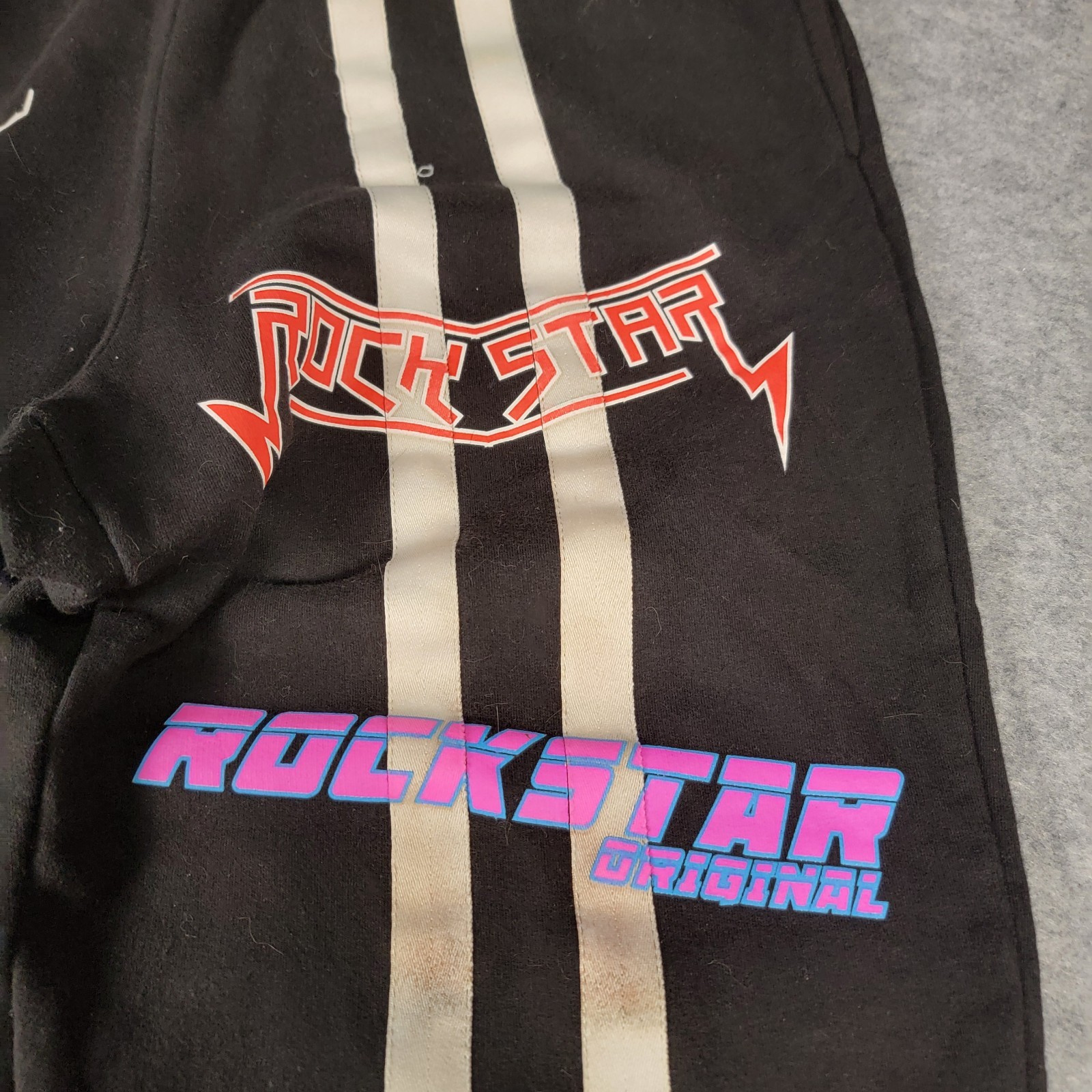 Rockstar Original Sweatpants Medium Black Logo White Stripe Retro Streetwear image 4
