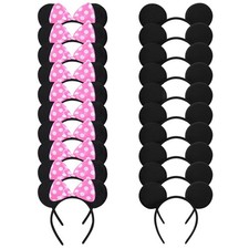 20 Pack Mouse Ears Solid Bow ears Headband for Birthday Large, Pink and Black
