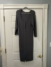 Torrid Gray Ribbed Knit Button Sweater Dress Scoop  Long Sleeve Midi Sz 2 #088