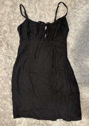 Wild fabl Women's Dress Slip linen Ruched string-tie neck Black Size XXS