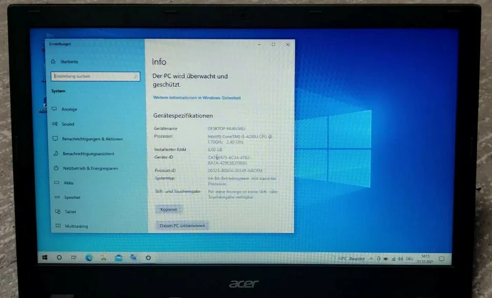 acer Aspire E5-573 15,6" LED Intel i5-4210U Intel HD Graphics 8GB DDR3 240GB SSD - Bild 4 von 4