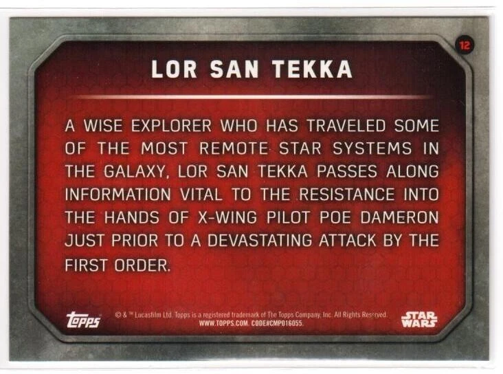 2015 Topps Star Wars The Force Awakens Series 1 Purple #12 Lor San Tekka - Image 2 of 2