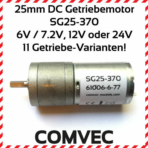 COMVEC 25mm DC Stirnrad-Getriebemotor SG25-370 (6V / 7,2V, 12V, 24V) - Bild 1 von 220