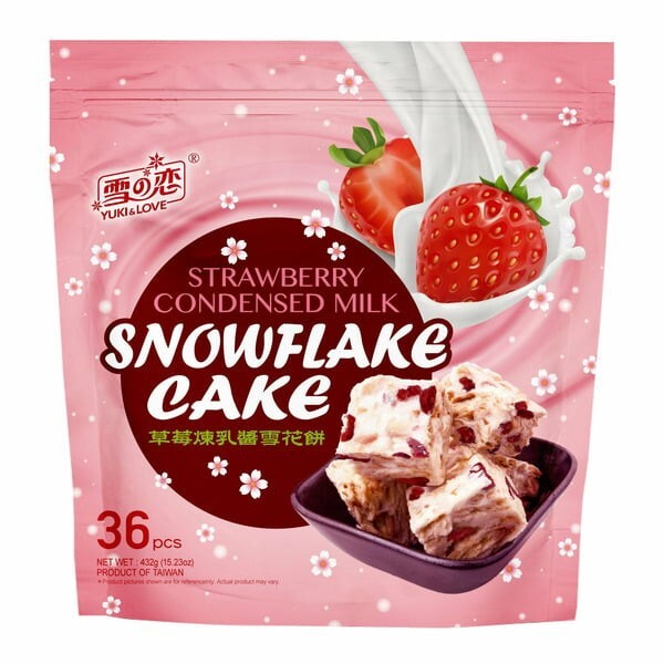 Yuki & Love Strawberry Condensed Milk Snowflake Cake Cookie 36 Ct