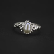 Freshwater Pearl Ring Sterling Silver Band Boho Stacking Ring For Women