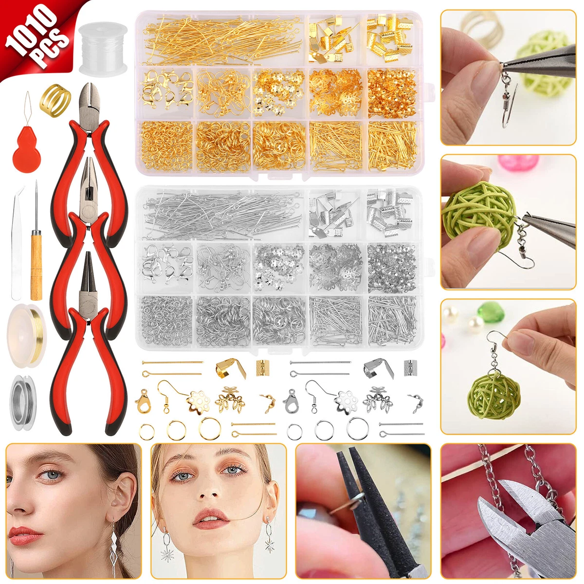 1010Pcs Jewelry Making Kit DIY Sterling Beading Repair Tools Craft Supplies  Set 