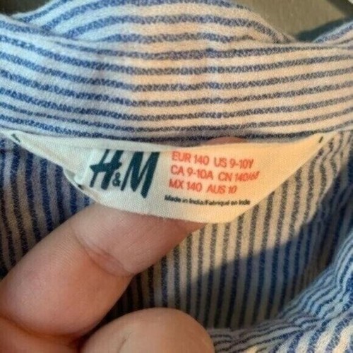 H&M Girls Size 9-10Y Button Down Shirt Peplum Blue White Stripes Cotton Modal - Picture 5 of 7