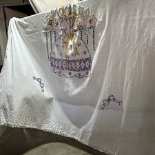 Vintage Full Bedspread Chenille Embroidery Coverlet Sun Bonnet Sue Cotton cutter