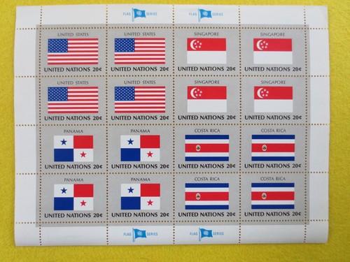 Sc# UN350 - 65 Flags of the United Nations 20¢ 1981 4 blocks and booklet MNH Doc - Picture 6 of 12