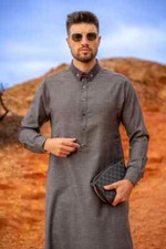 R24 LAWUNG Al-Ameer Adult Men's Thobe Modern Design Arabian Jubbah Dark Gray