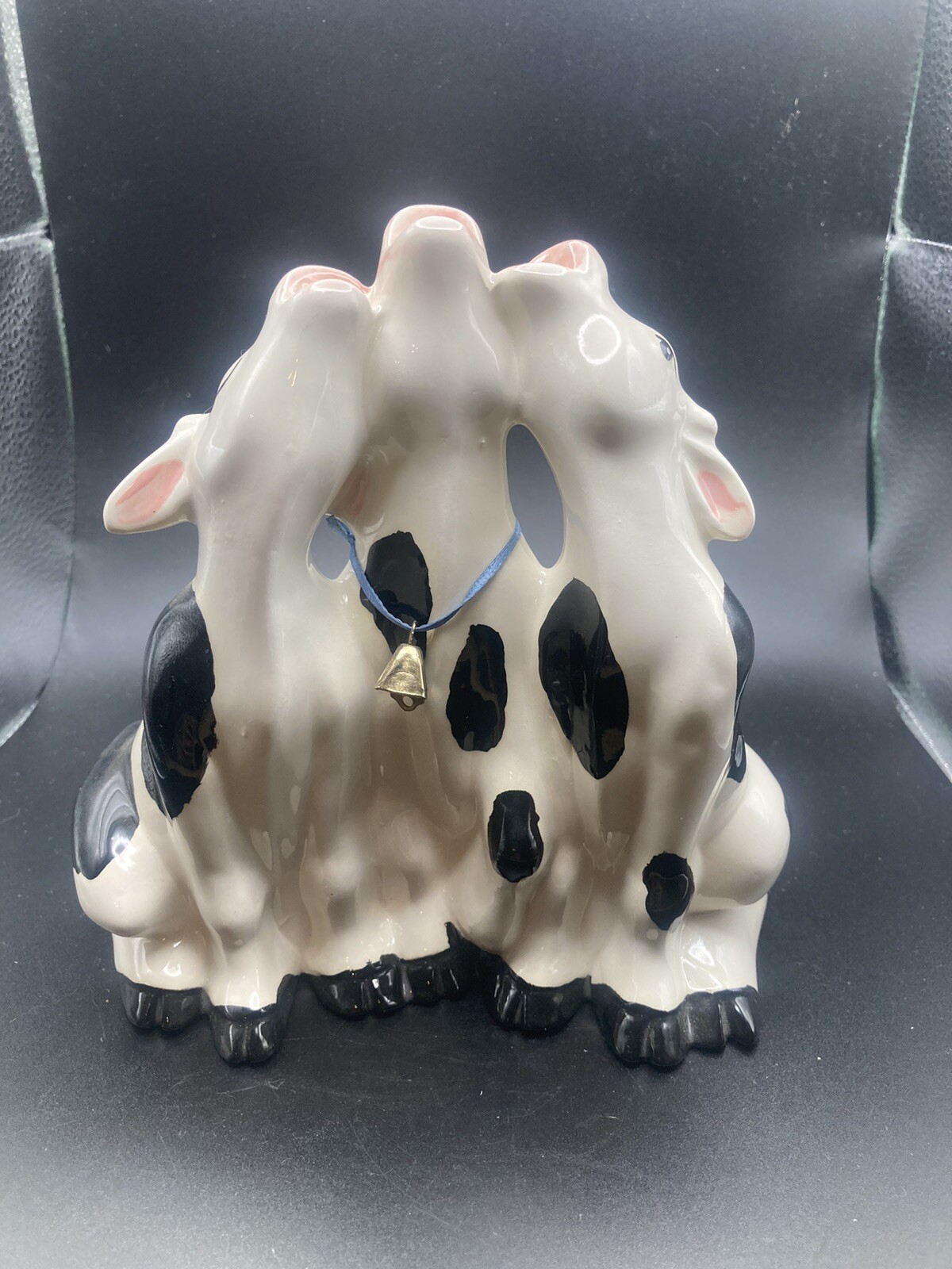 Vintage Hand Painted Ceramic Figurine 3 Singing COWS 7 Inch Farm Animal Decor Falak Tayyeb