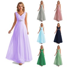 Long Chiffon V-neck Bridesmaid Gown Ball Party Evening Formal Prom Dresses