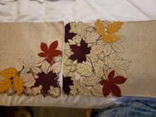 Lot of 7: 1 Table Runner  6 Fall Theme Placemats Flannel  Embroidered Leaves