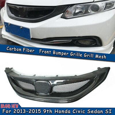 #ad Carbon Fiber Front Bumper Grill For 2013 2014 2015 9th Honda Civic Sedan SI Blk $155.10