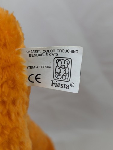 Fiesta Orange Crouching Cat Plush 10 Inch Halloween Pink Eyes Stuffed Animal Toy - Picture 6 of 9