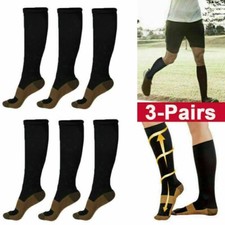 3 Pairs Copper Compression Socks 20-30mmHg Graduated Support Mens Womens S-XXL