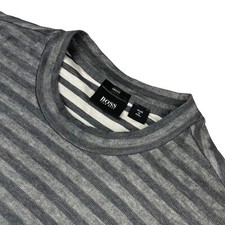 NEW Hugo Boss Men's 100 Cotton Lightweight Slim Fit Sweater Gray Stripe   Small