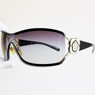 CHANEL Sonnenbrille sunglasses vintage mask wrap black white camellia 4164
