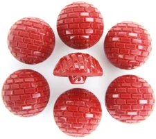 C1940s Vintage Maroon Red Glass Button LOT 7 Domed Imitation Brick MCM Art Deco