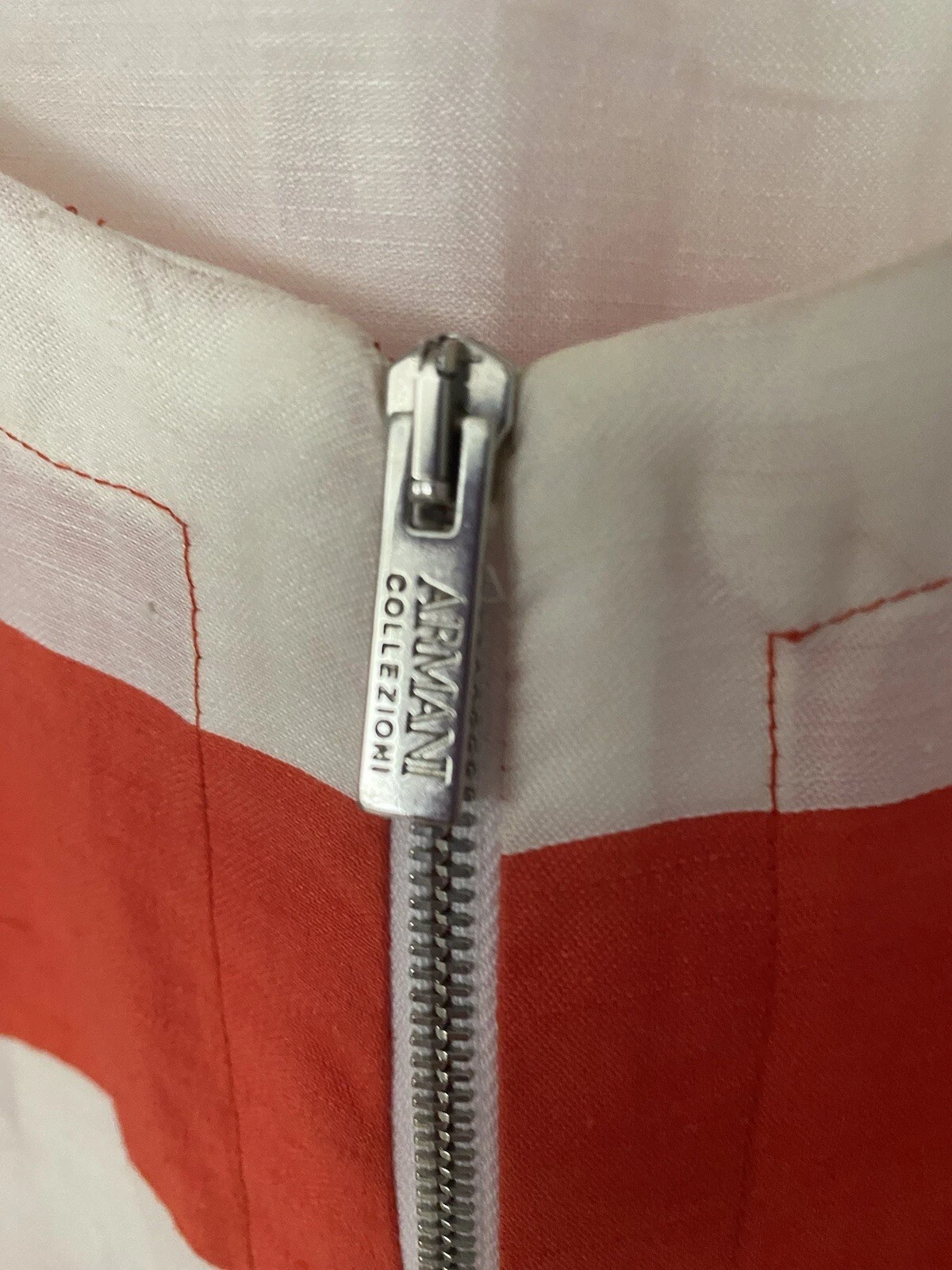 OFF WHITE Abito da donna Armani Collezione lino a righe taglia 14 arancione e bianco con cerniera