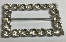 Sparkly Clear Rhinestone Covering Vintage Silver Tone Scarf Slide Belt Buckle