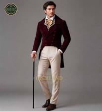 Men's Burgundy Regency Tailcoat   Victorian Double-Breasted Formal Coat