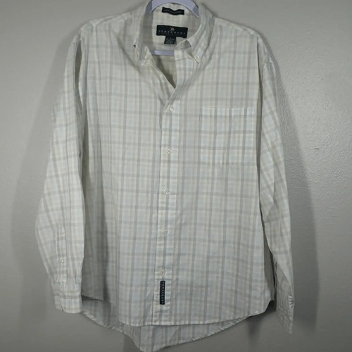Consensus Sportswear Mens Large Plaid Long Sleeve Button Down Wrinkle Free Shirt - Picture 2 of 5