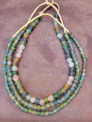 Lot 3 African Multi Colors Round Glass Beads Ocean & Beach Colors 2 28" & 1 26"