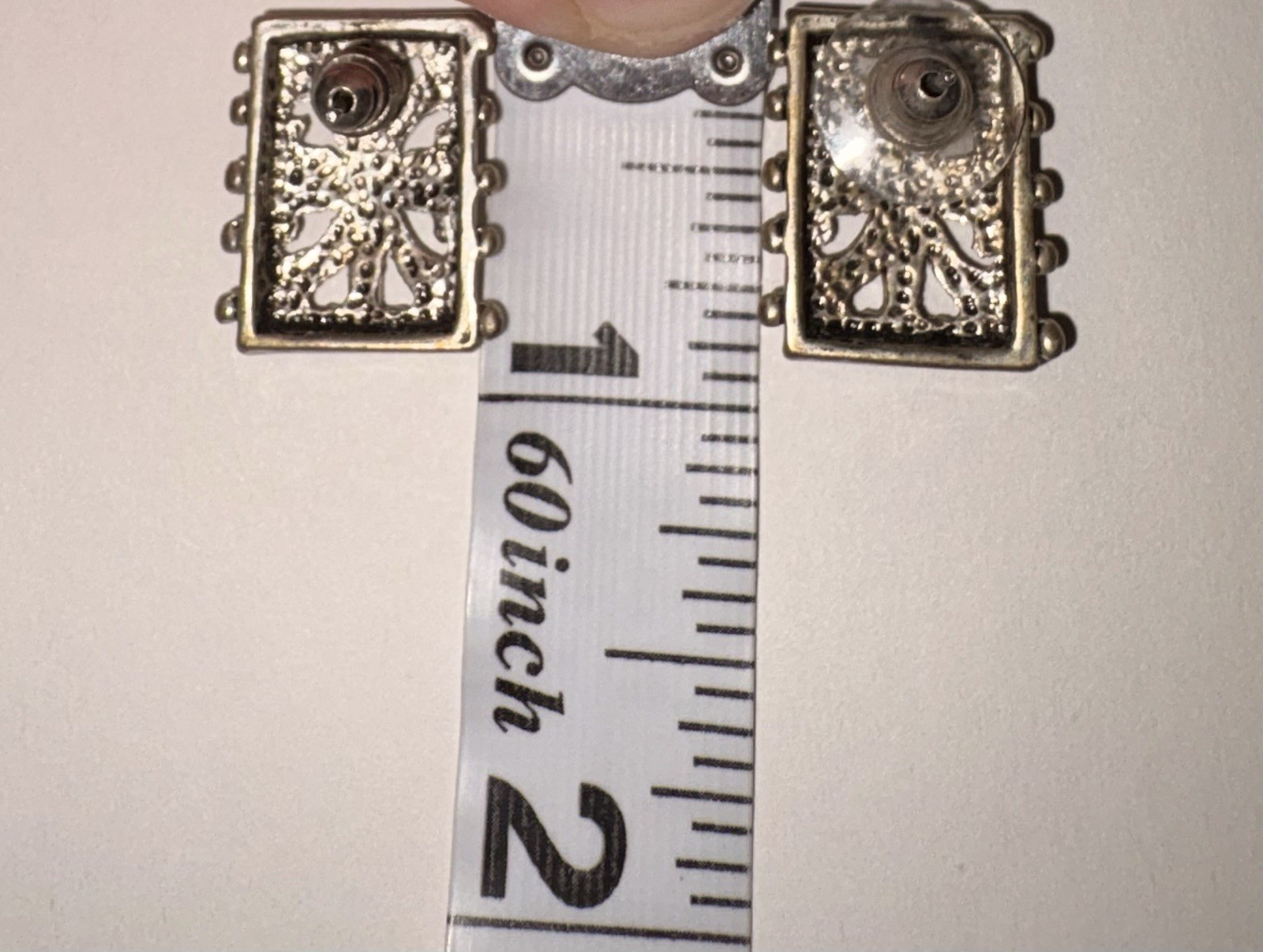 Silver Tone Rectangular Geometric Stud Statement … - image 3