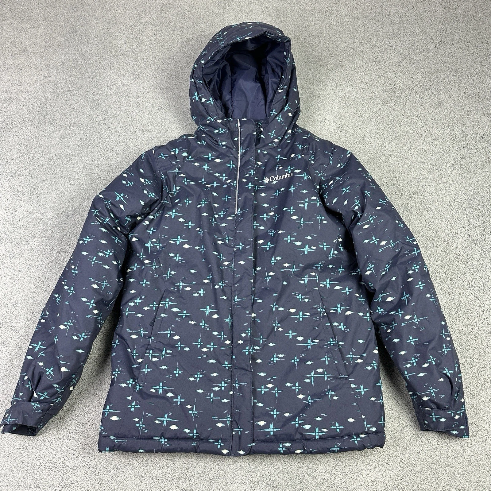 Columbia Jacket Girls Large 14-16 Blue AOP Horizon Ride Coat Insulated Outdoor