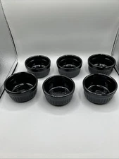 Set of 6 Apilco France Ramekins Small Ribbed Souffle Black Bowl Crème Brûlée