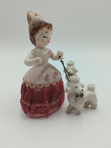 Vintage MCM Ceramic Lady Walking 2 Poodles Figurine Japan VGUC - Picture 9 of 17