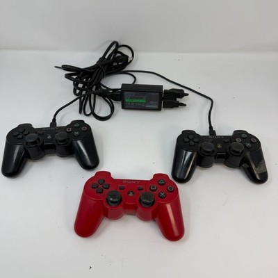 Lot Of 3 Sony PS3 DualShock 3 Wireless Controller 1 Red 2 Black OEM with charger
