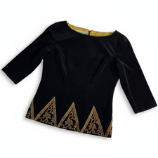 Dynasty Vintage Black Velvet Jacket Gold Bullion Embroidery Rhinestone Sz 14