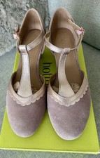 HOTTER Viviene Mink Suede & Rose Gold Vintage Character Dance Shoes Size 4.5 STD