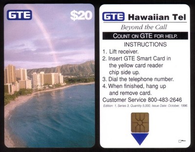 $20. Rainbow Over Bay, Beach, & Hotels Beyond The Call Chip Card USED Phone Card