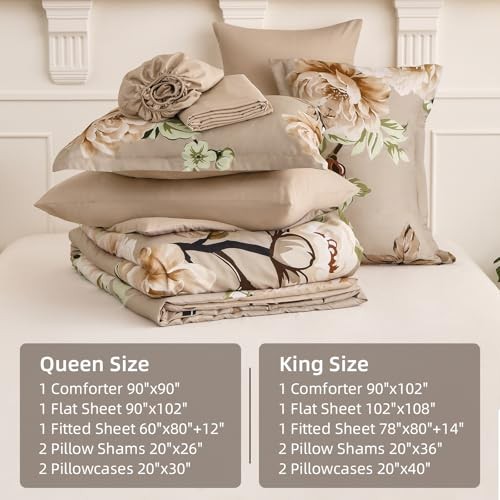 Floral Comforter Set Size 7 Pieces Bed in a Bag Floral Bedding Queen Khaki - Bild 7 von 7