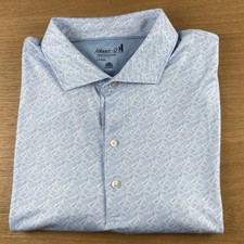Johnnie-O Polo Golf Shirt Men s Large L Blue Floral Palm Performance UPF 50 Logo