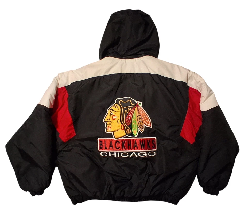Винтажный мел линия Chicago Blackhawks с капюшоном 1/4 молнии пуловер зимняя куртка Sz большой - Изображение 2 из 4