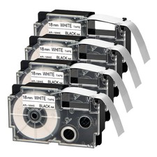 For Casio EZ Label Printer 18mm Black on White Tape 4-Pack New Sealed