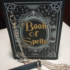 Book of Spells / Book-Shaped Black Crossbody Bag Zip /Removable Chain Strap